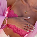 Pink and Red Vinyl Disc Bead Stretch Bracelet Set