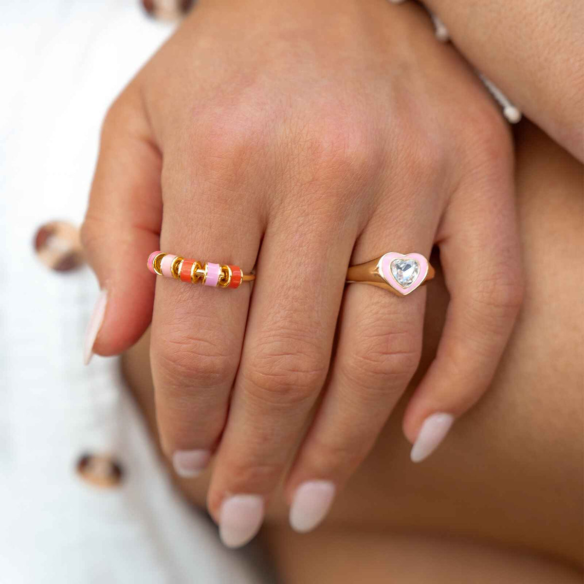 Stone & Enamel Heart Ring