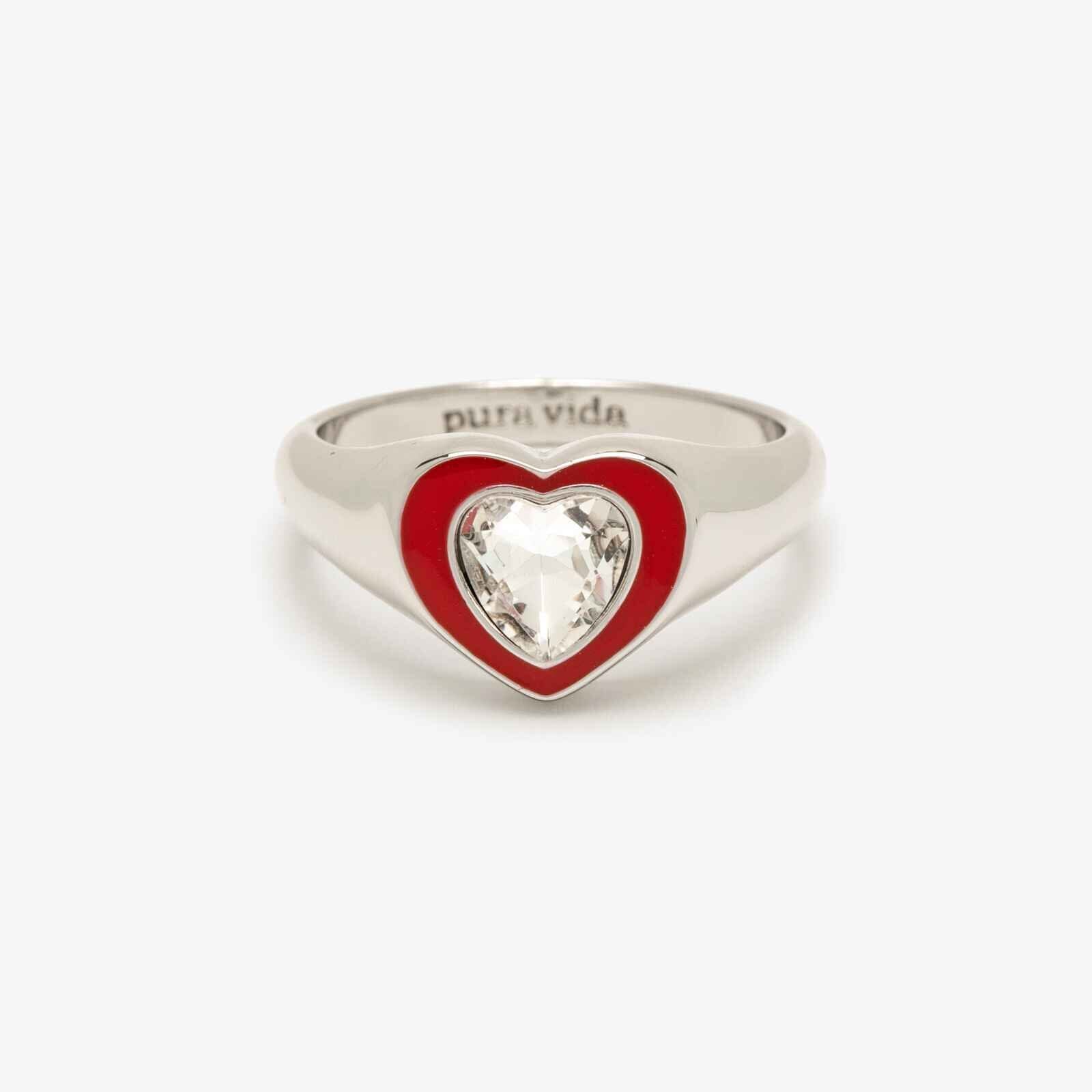 Stone & Enamel Heart Ring