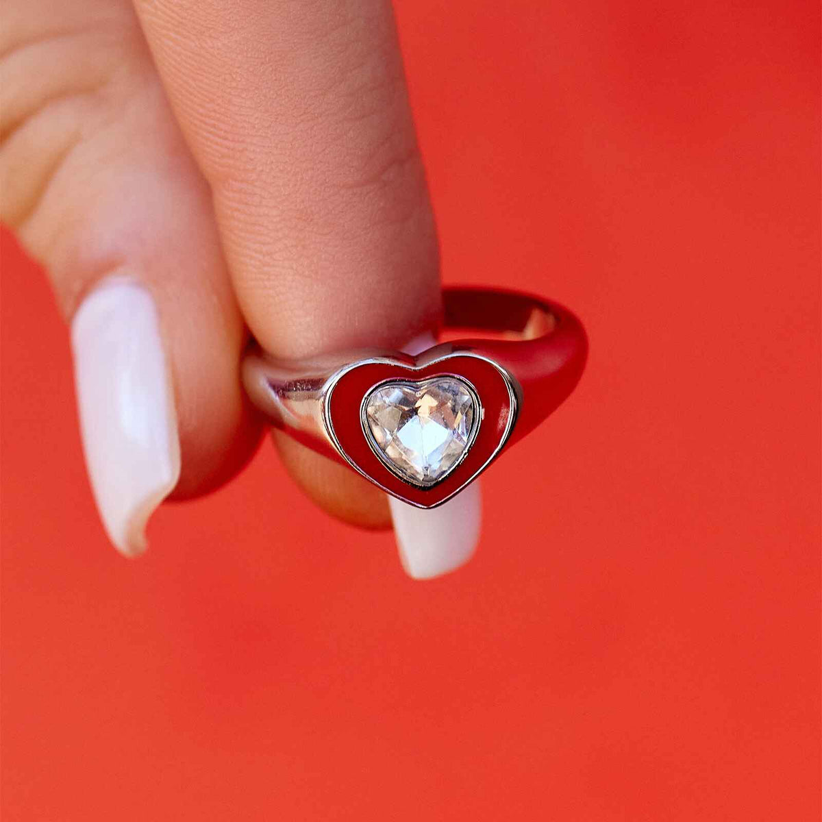 Stone & Enamel Heart Ring