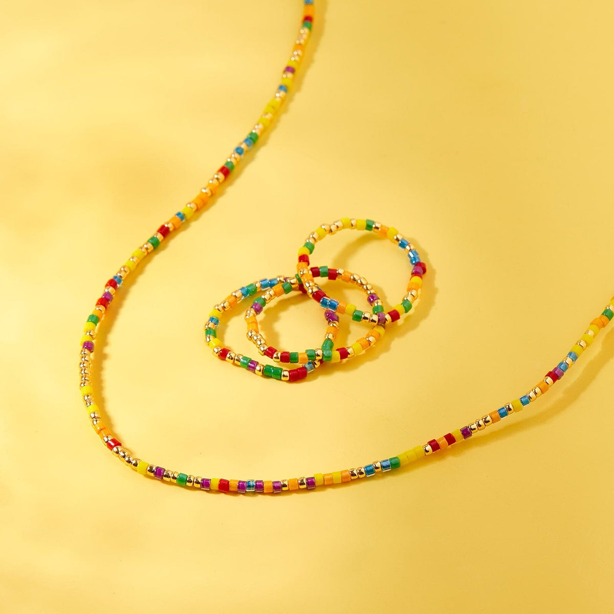 Rainbow Bead Stretch Ring 3 Pack