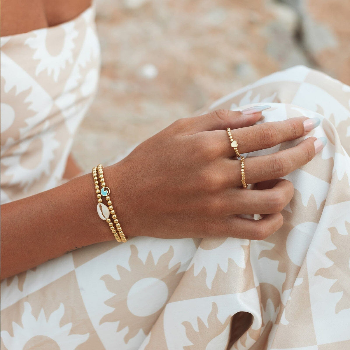Gold Heart Bead Stretch Ring