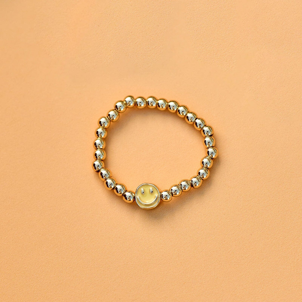 Happy Face Gold Bead Stretch Ring