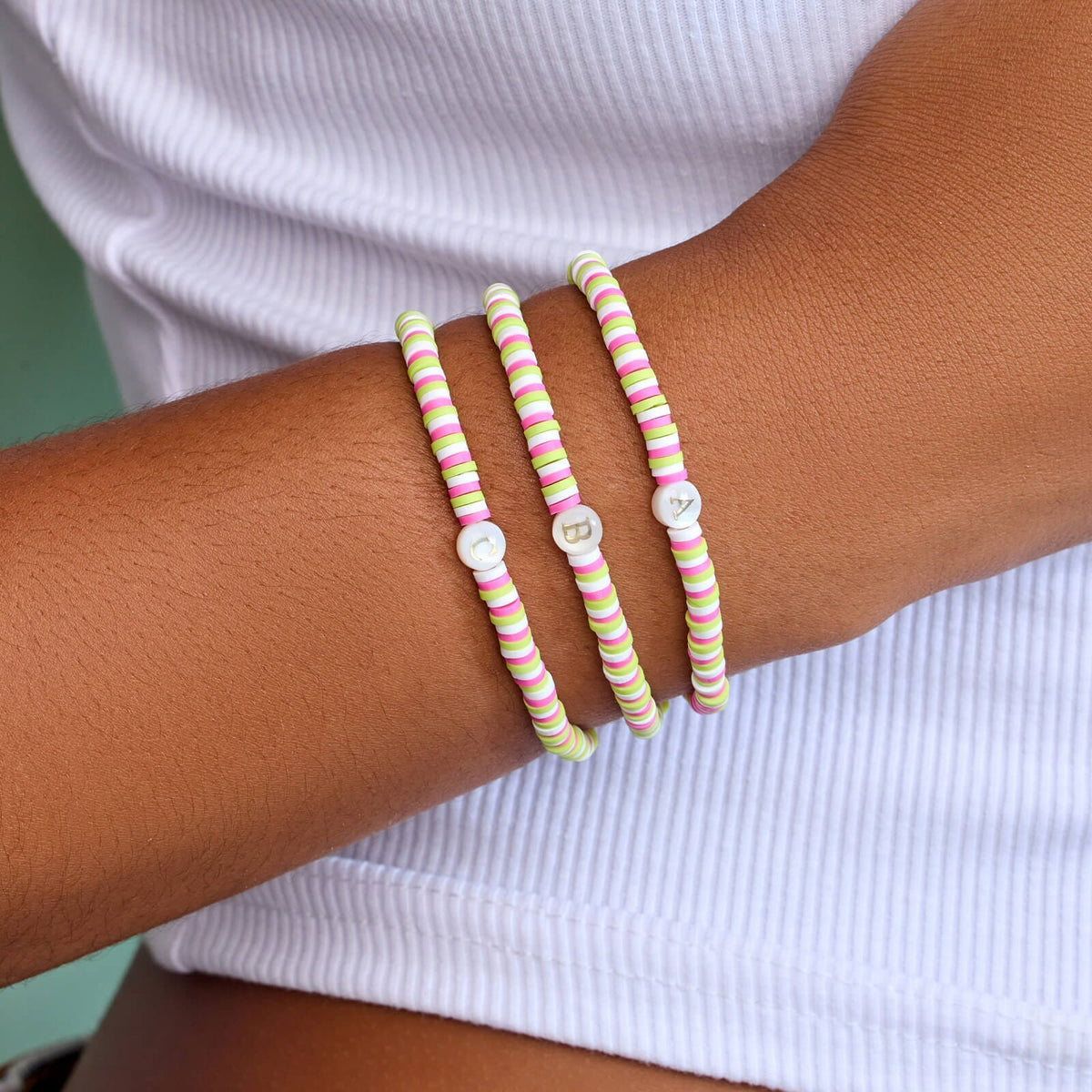 Raspberry Alphabet Stretch Bracelet