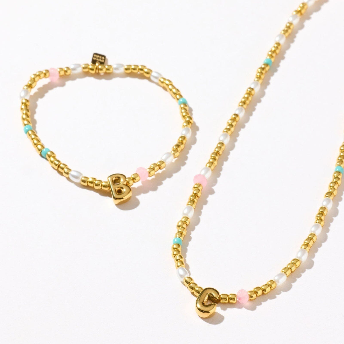 Initial Pearl & Seed Bead Stretch Bracelet