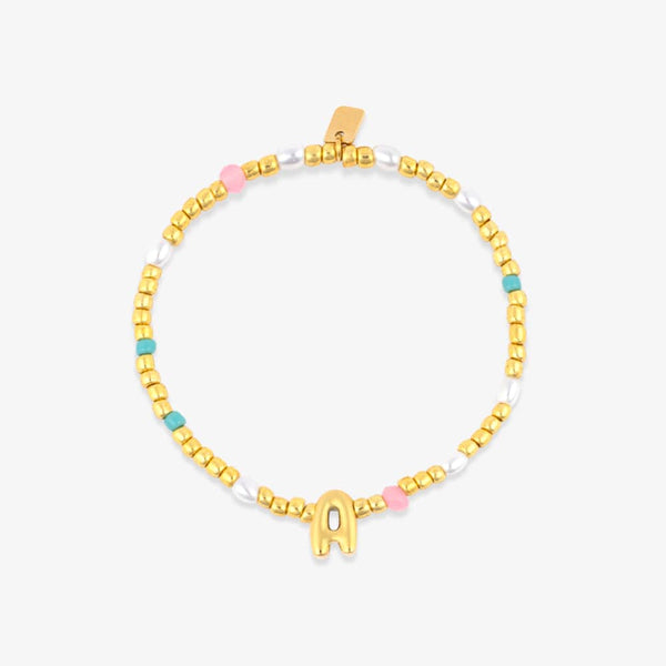 Initial Pearl & Seed Bead Stretch Bracelet