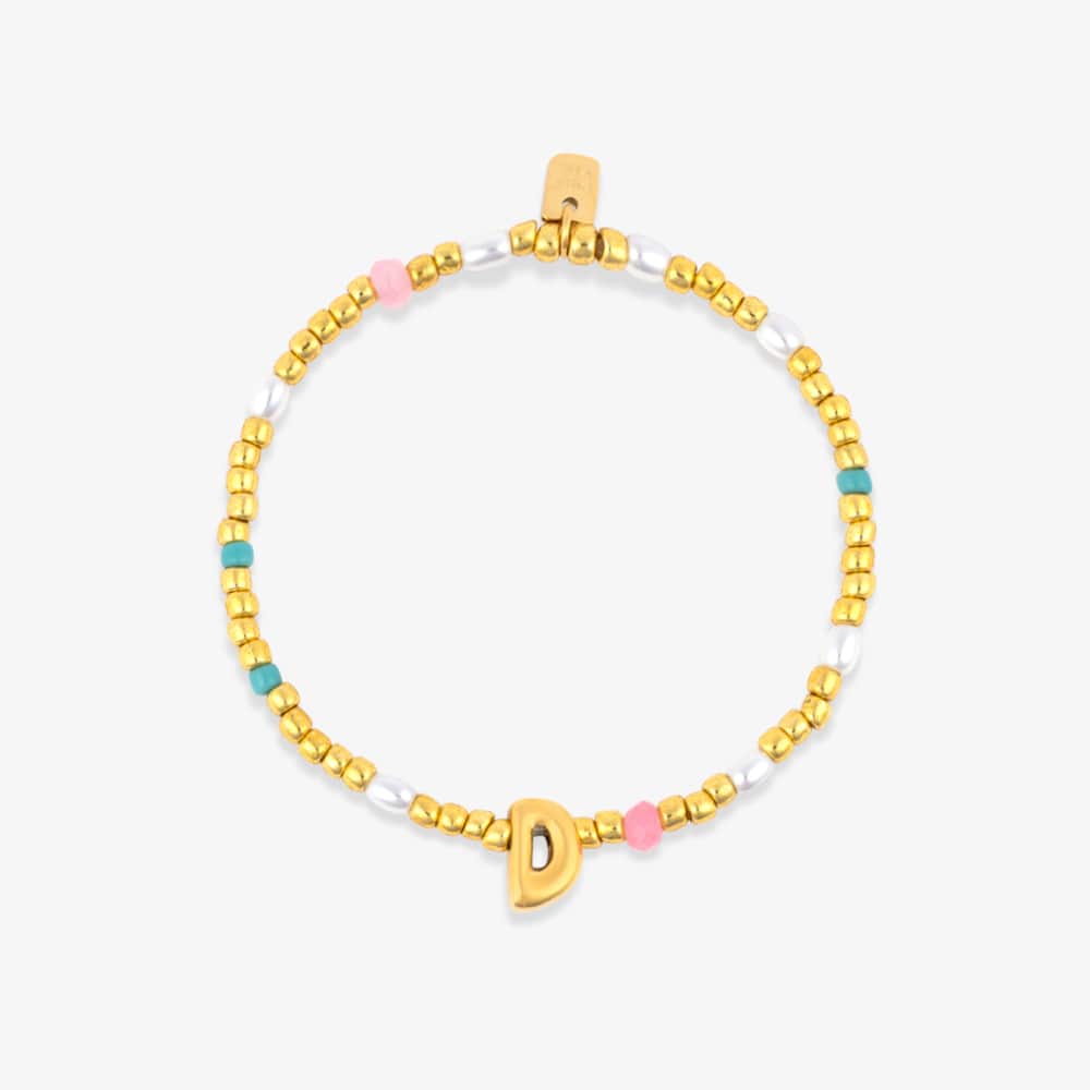 Initial Pearl & Seed Bead Stretch Bracelet