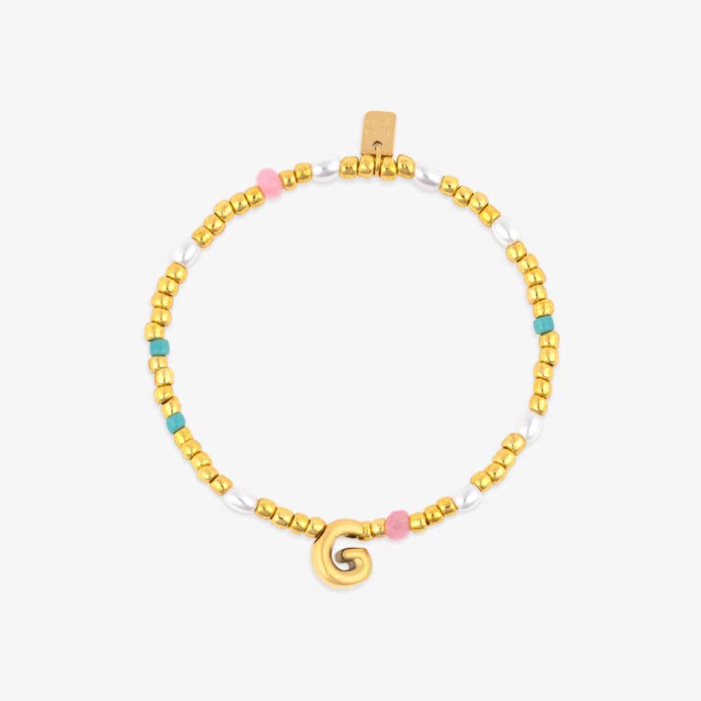 Initial Pearl & Seed Bead Stretch Bracelet