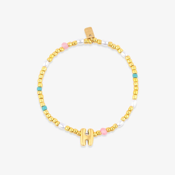 Initial Pearl & Seed Bead Stretch Bracelet