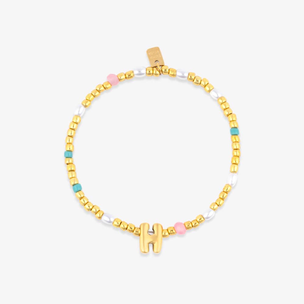 Initial Pearl & Seed Bead Stretch Bracelet