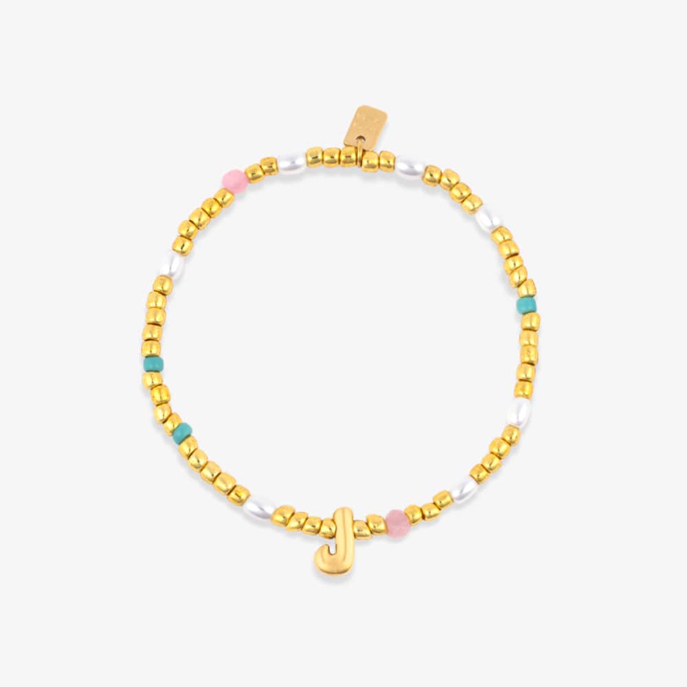 Initial Pearl & Seed Bead Stretch Bracelet