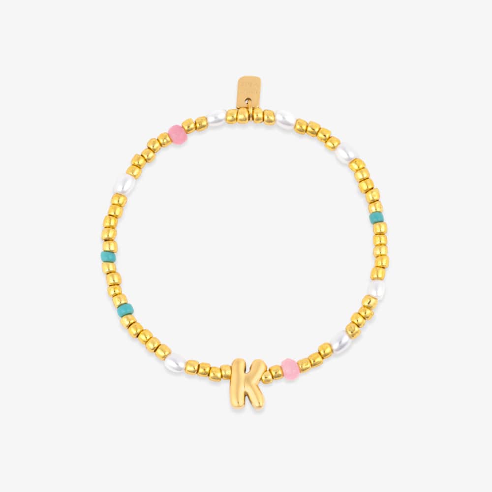 Initial Pearl & Seed Bead Stretch Bracelet