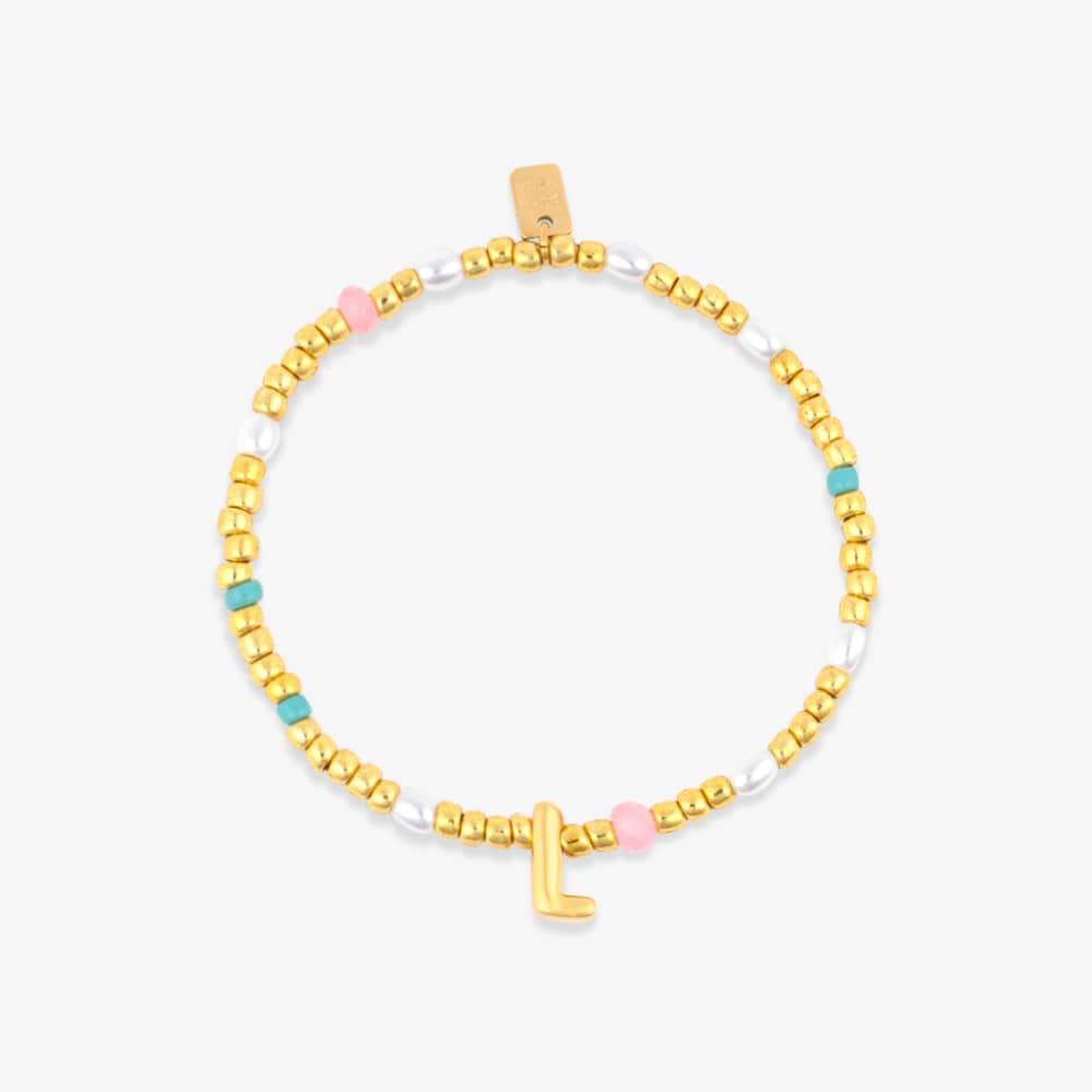 Initial Pearl & Seed Bead Stretch Bracelet