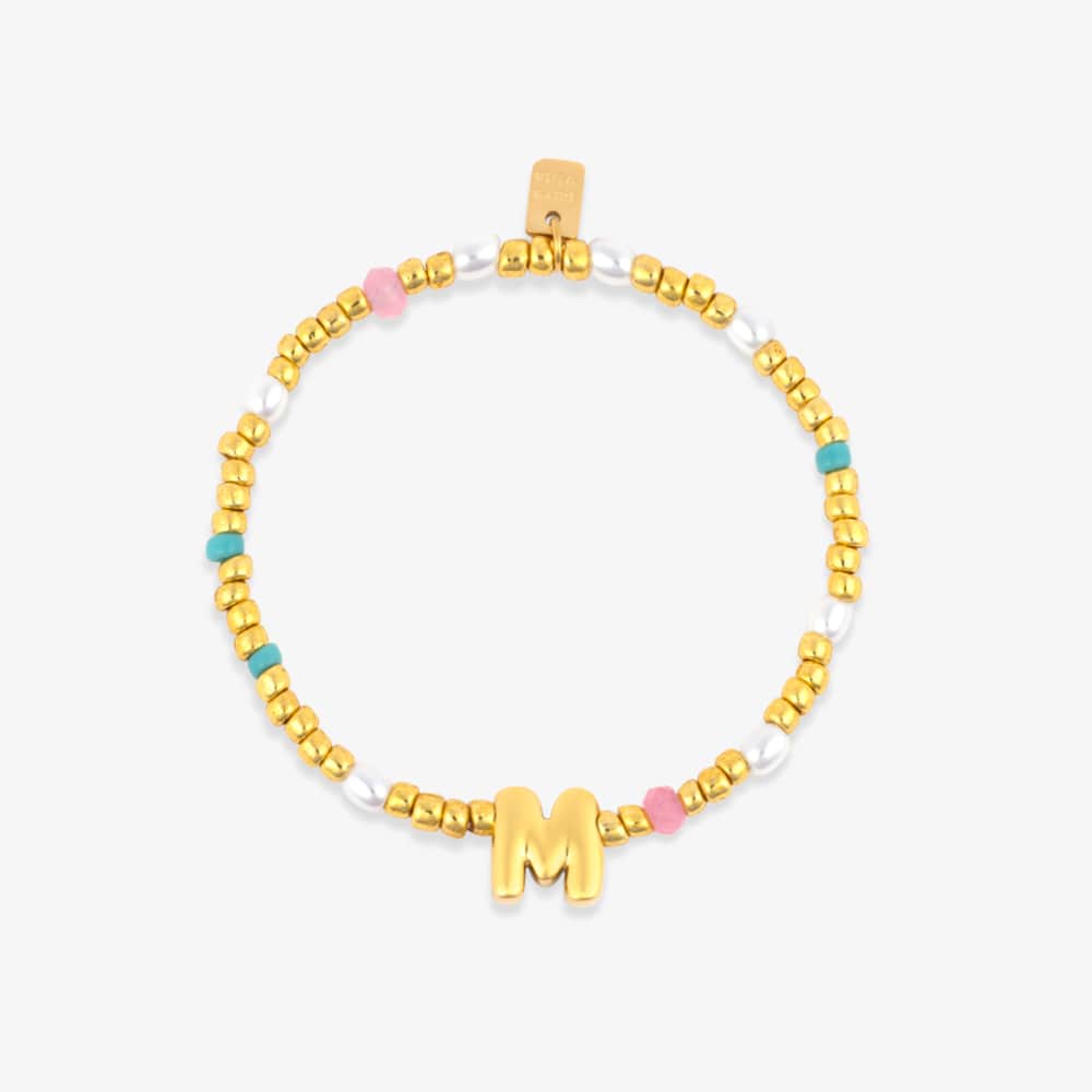 Initial Pearl & Seed Bead Stretch Bracelet