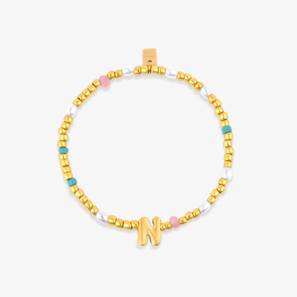 Initial Pearl & Seed Bead Stretch Bracelet