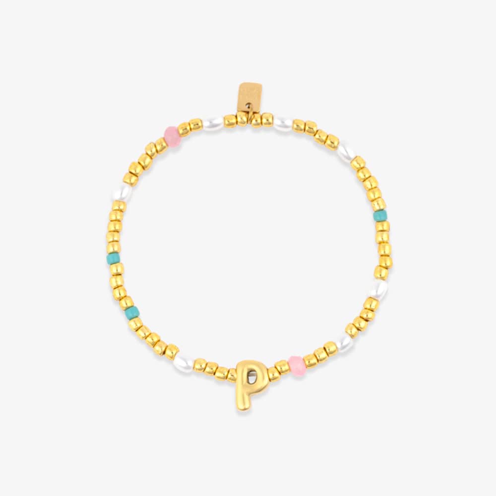 Initial Pearl & Seed Bead Stretch Bracelet