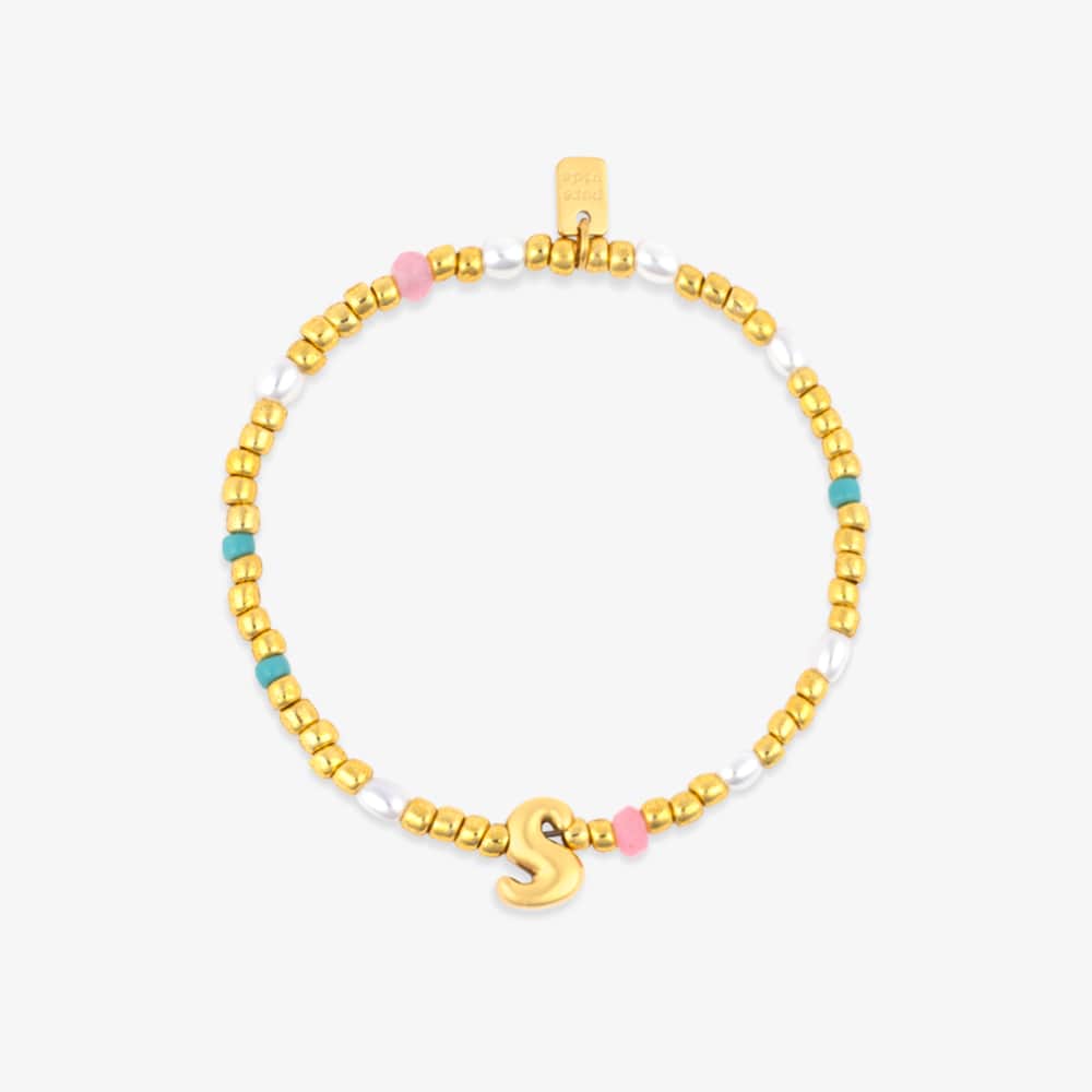 Initial Pearl & Seed Bead Stretch Bracelet