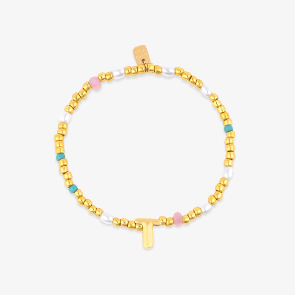 Initial Pearl & Seed Bead Stretch Bracelet