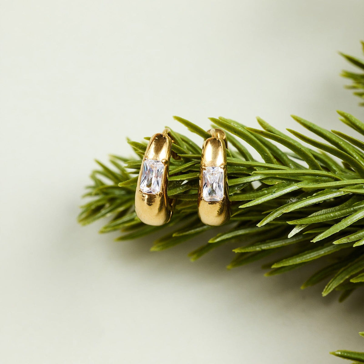 Dome With Stone Hoop Earrings