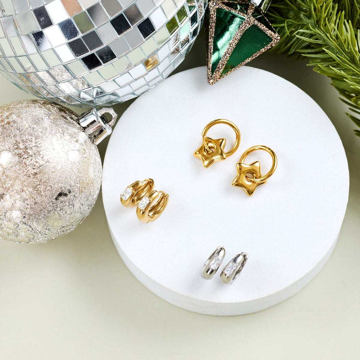 Dome With Stone Hoop Earrings